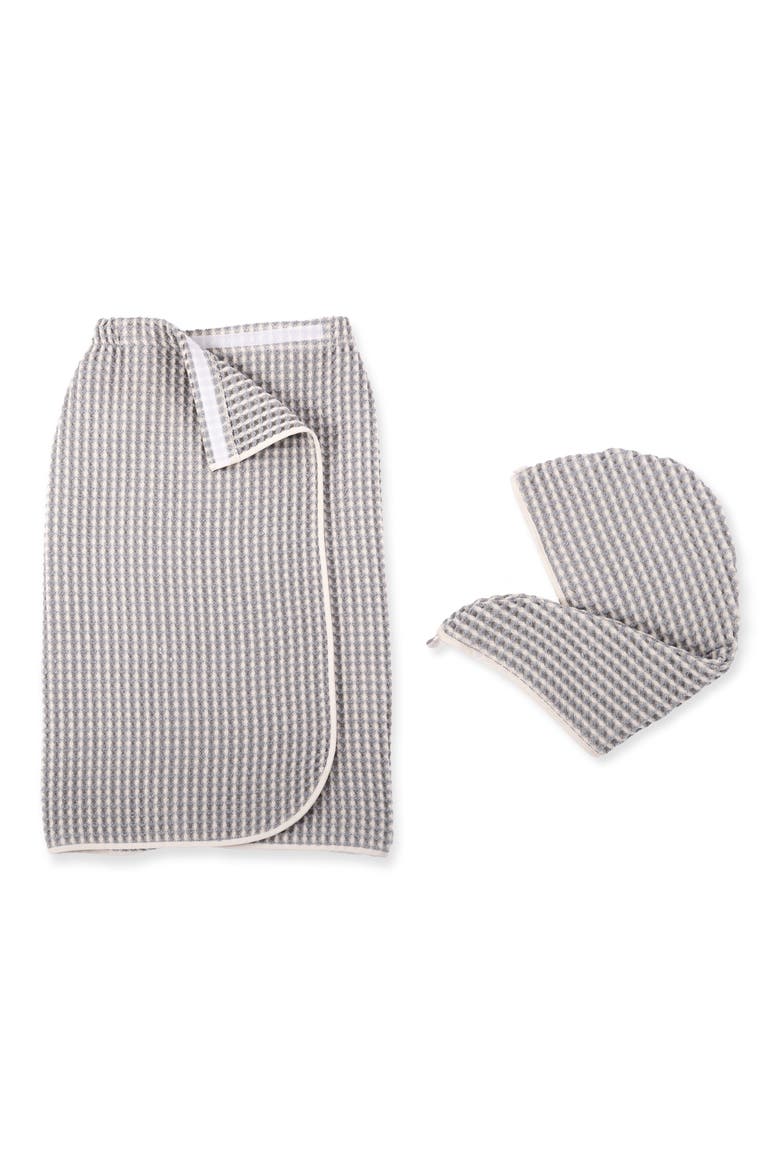 Pure Yarn Dyed Cotton Waffle Body Wrap & Hair Wrap Set, Main, color, CHAMBRAY BLUE
