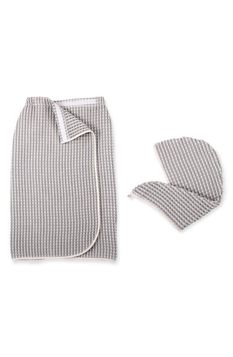 Pure Yarn Dyed Cotton Waffle Body Wrap & Hair Wrap Set