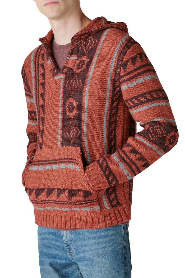 Southwestern Pattern Knit Hoodie, Alternate, color, APPLE BUTTER COMBO