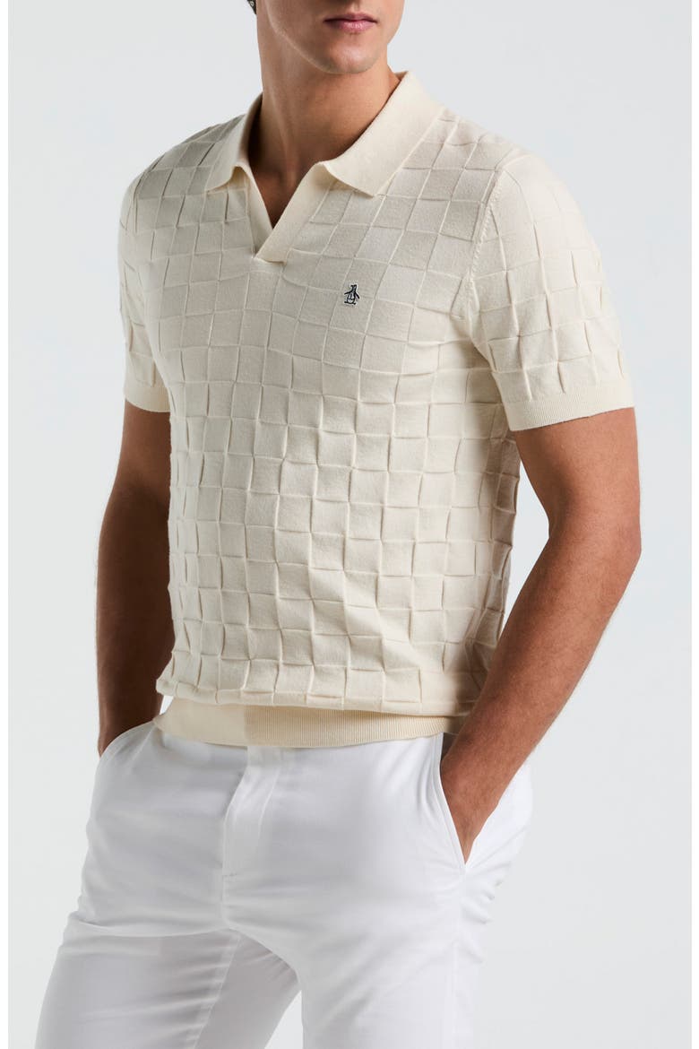 Jacquard Basketweave Johnny Collar Polo Sweater, Alternate, color, BIRCH