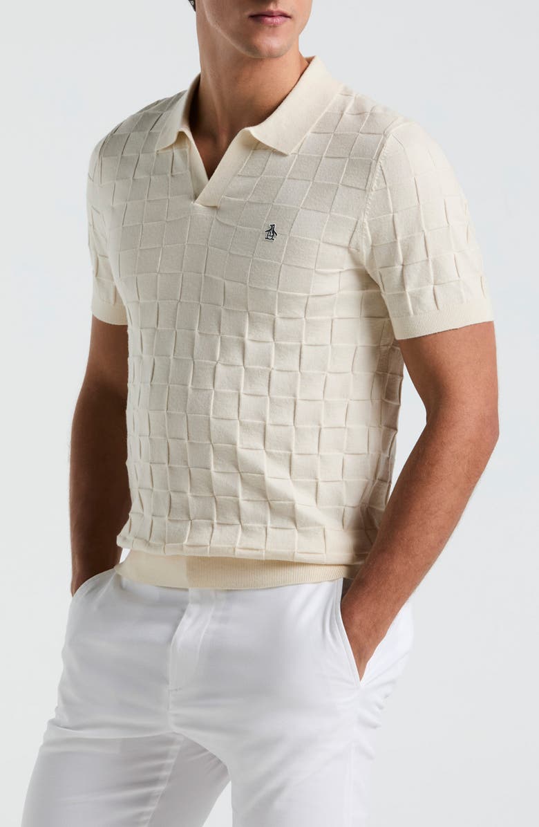 Original Penguin Jacquard Basketweave Johnny Collar Polo Sweater, Alternate, color, 