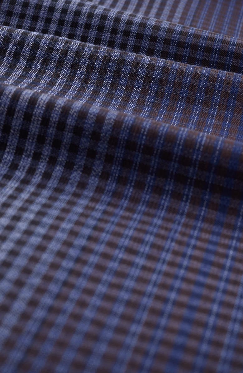 Bugatchi Julian Shaped Fit Gradient Check Cotton & Cashmere Button-Up Shirt, Alternate, color, Navy