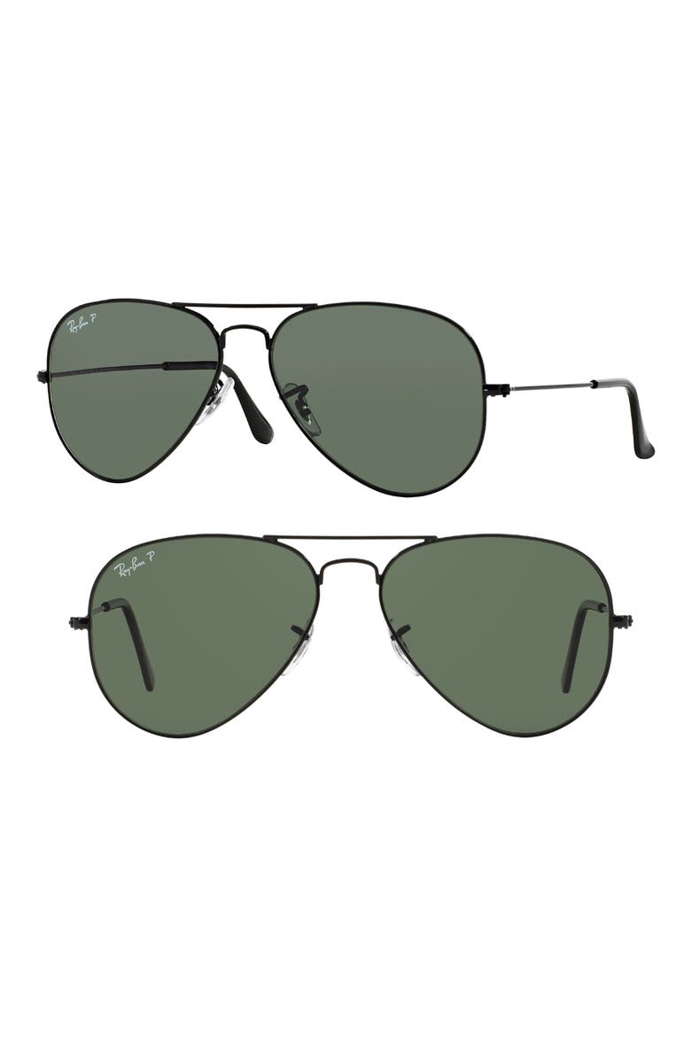 Aviator 55mm Sunglasses, Main, color, BLACK POLARIZED