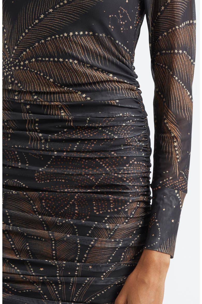 FARM Rio Golden Foliage Long Sleeve Tulle Midi Dress (Women)