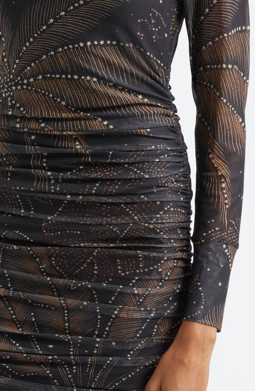Shop Farm Rio Golden Foliage Long Sleeve Tulle Midi Dress In Golden Foliage Black