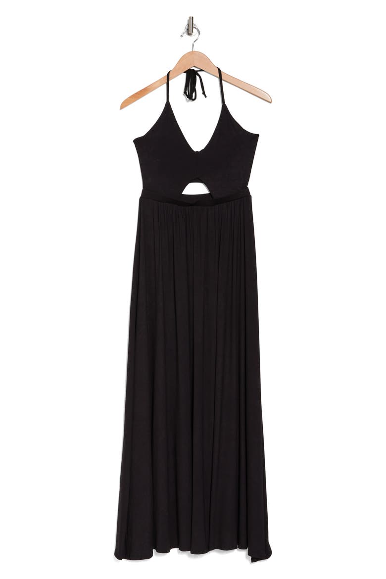 Halter Neck Keyhole Maxi Dress, Alternate, color, BLACK
