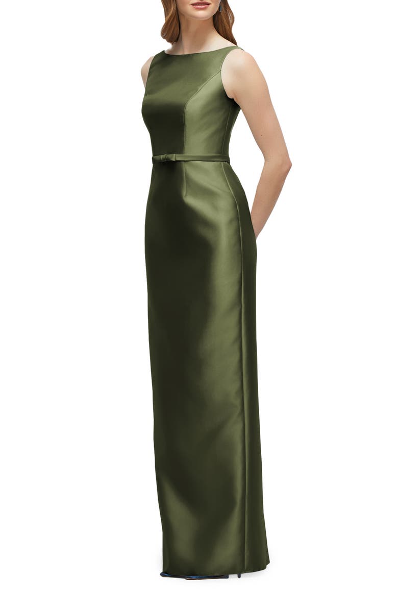 Sleeveless Satin Twill Column Gown, Alternate, color, OLIVE GREEN