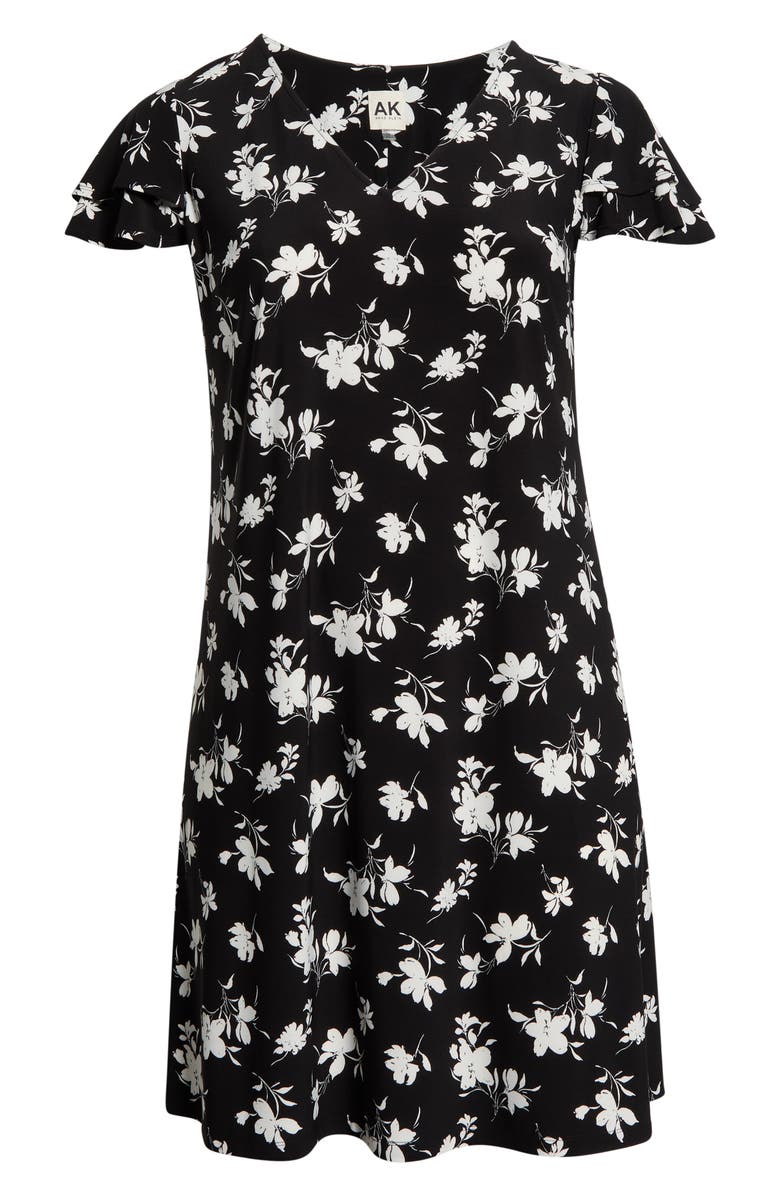 AK ANNE KLEIN Floral Double Flutter Sleeve Dress, Alternate, color, Anne Black/ White Dove