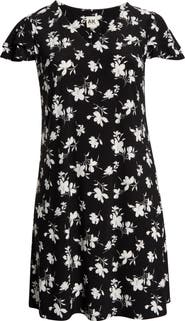 AK ANNE KLEIN Floral Double Flutter Sleeve Dress