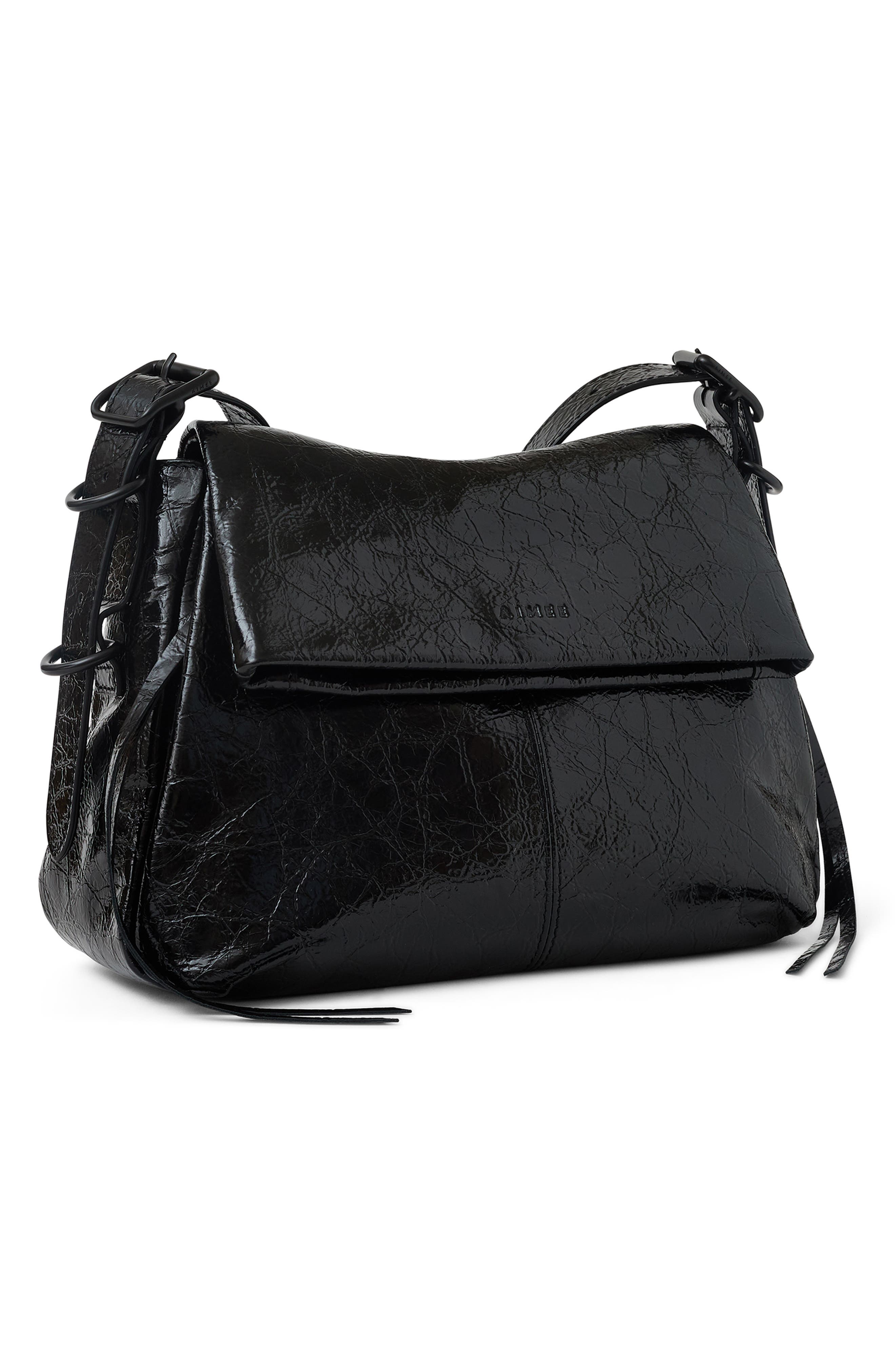 Bali Double Entry Leather Crossbody Bag, Alternate, color, BLACK CRINKLE