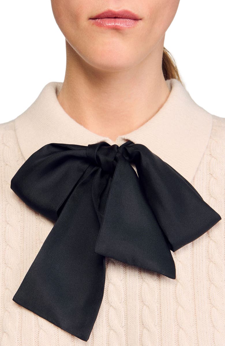 SANDRO Polo-neck knit sweater, Alternate, color, Ecru