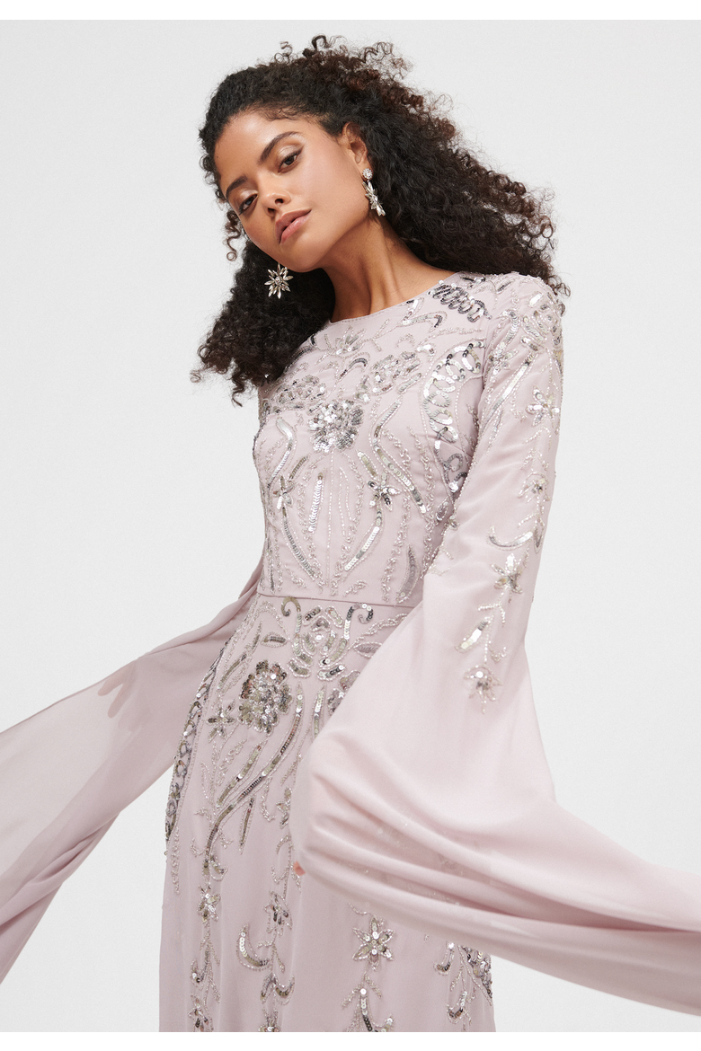 EMBELLISHED SEQUIN BEADED MAXI DRESS, Alternate, color, LILAC