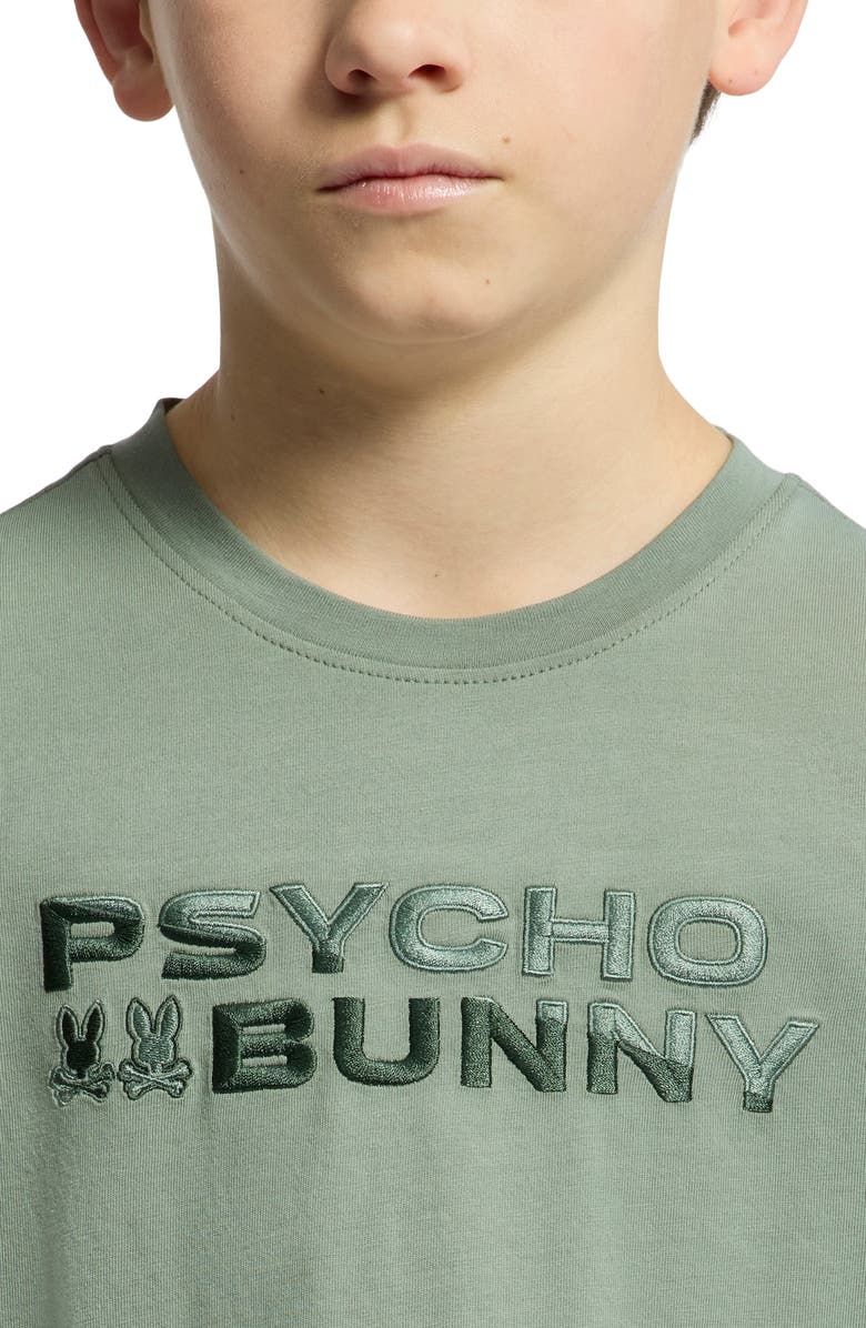Psycho Bunny Kids' Berni Embroidered Wordmark Cotton Graphic T-Shirt, Alternate, color, Sea Spray