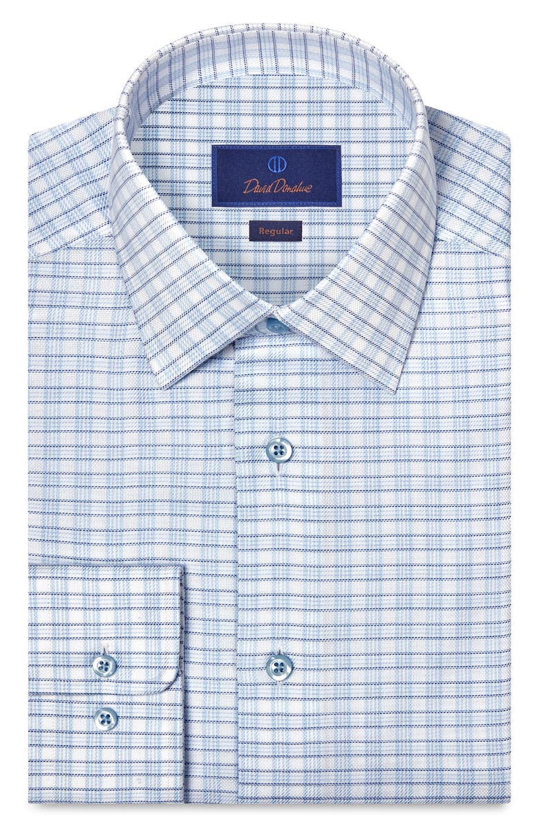 David Donahue Regular Fit Check Cotton Dobby Dress Shirt, Main, color, White/ Blue