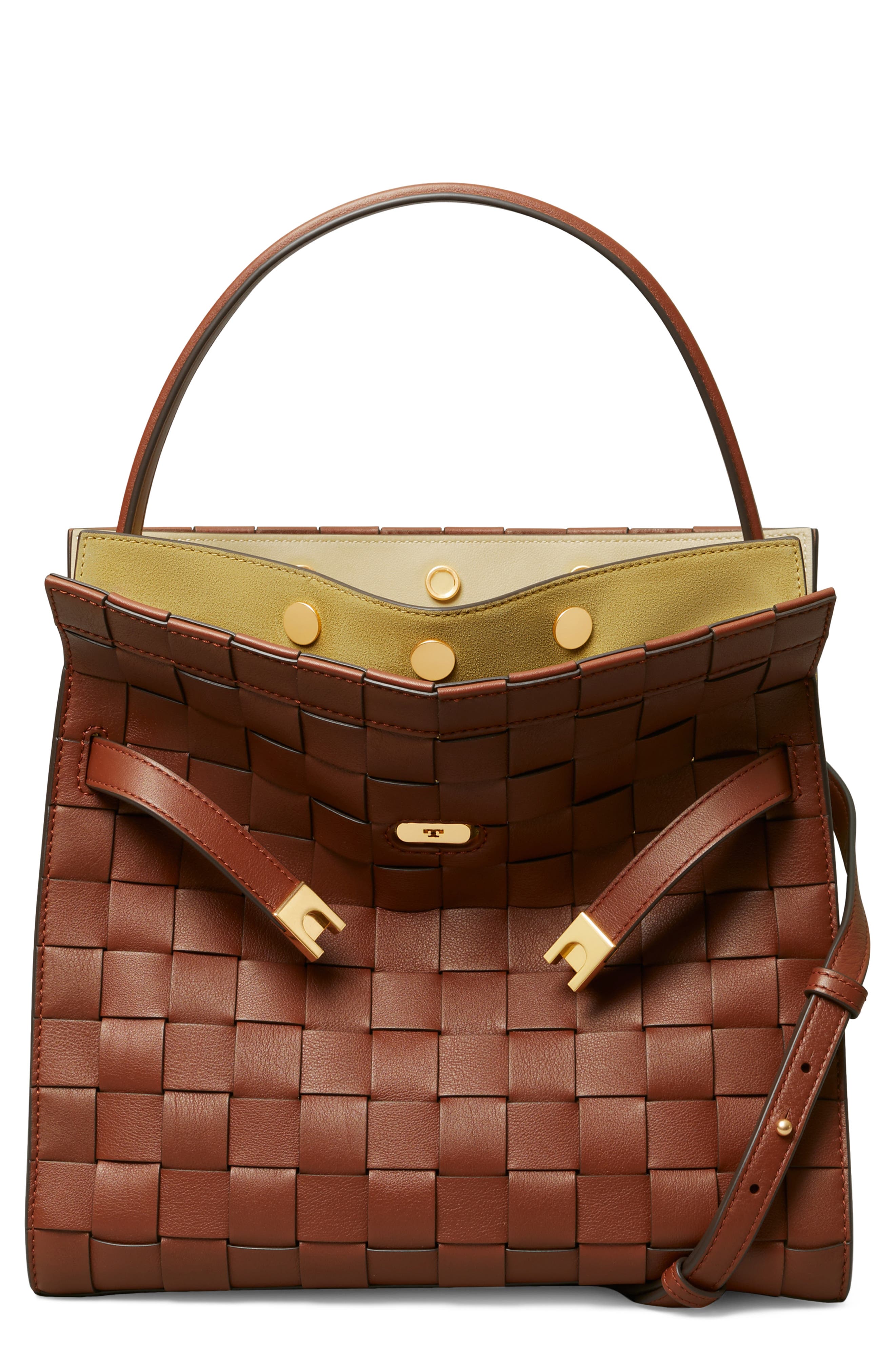 Tory Burch Lee Radziwill Woven Leather Double Bag, Main, color, 