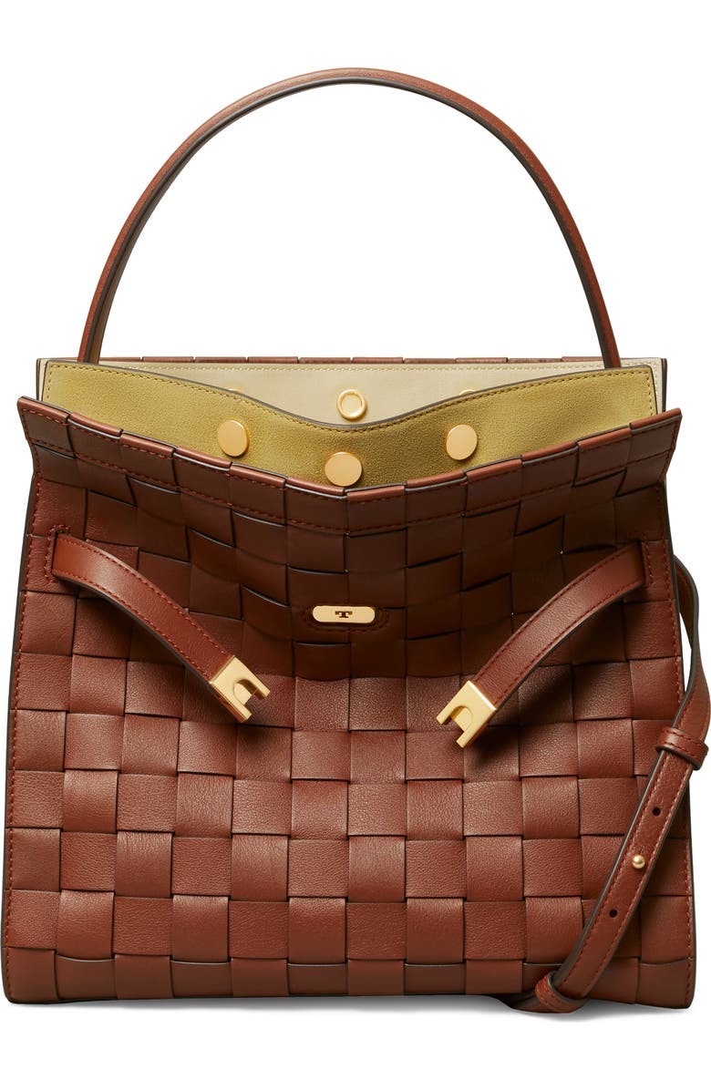 Tory Burch Lee Radziwill Woven Leather Double Bag, Main, color,