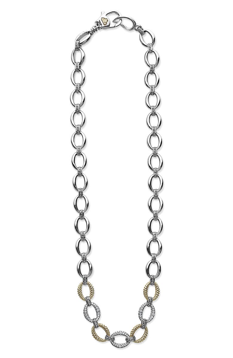 LAGOS Caviar Lux Pavé Diamond Link Necklace, Main, color, Silver