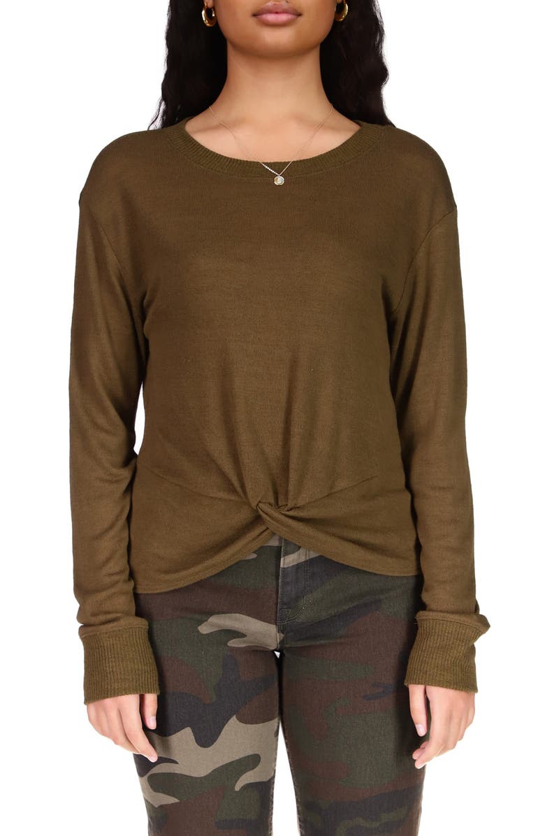 Sanctuary Knot Front Knit Top, Main, color, Olive Oil