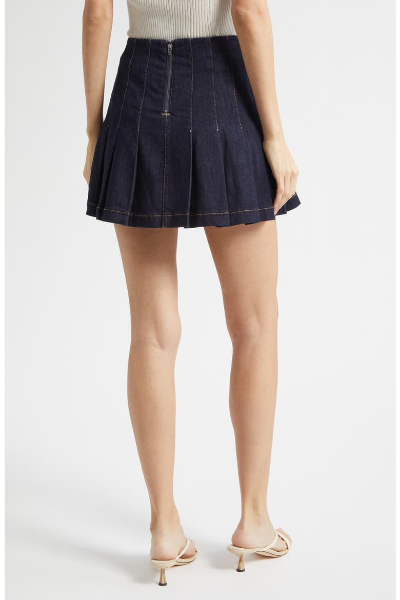 Carter Pleated Denim Miniskirt, Alternate, color, DARK RINSE