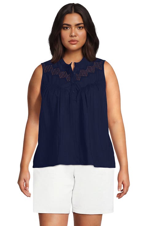 Plus Size Sleeveless Eyelet Pullover Top