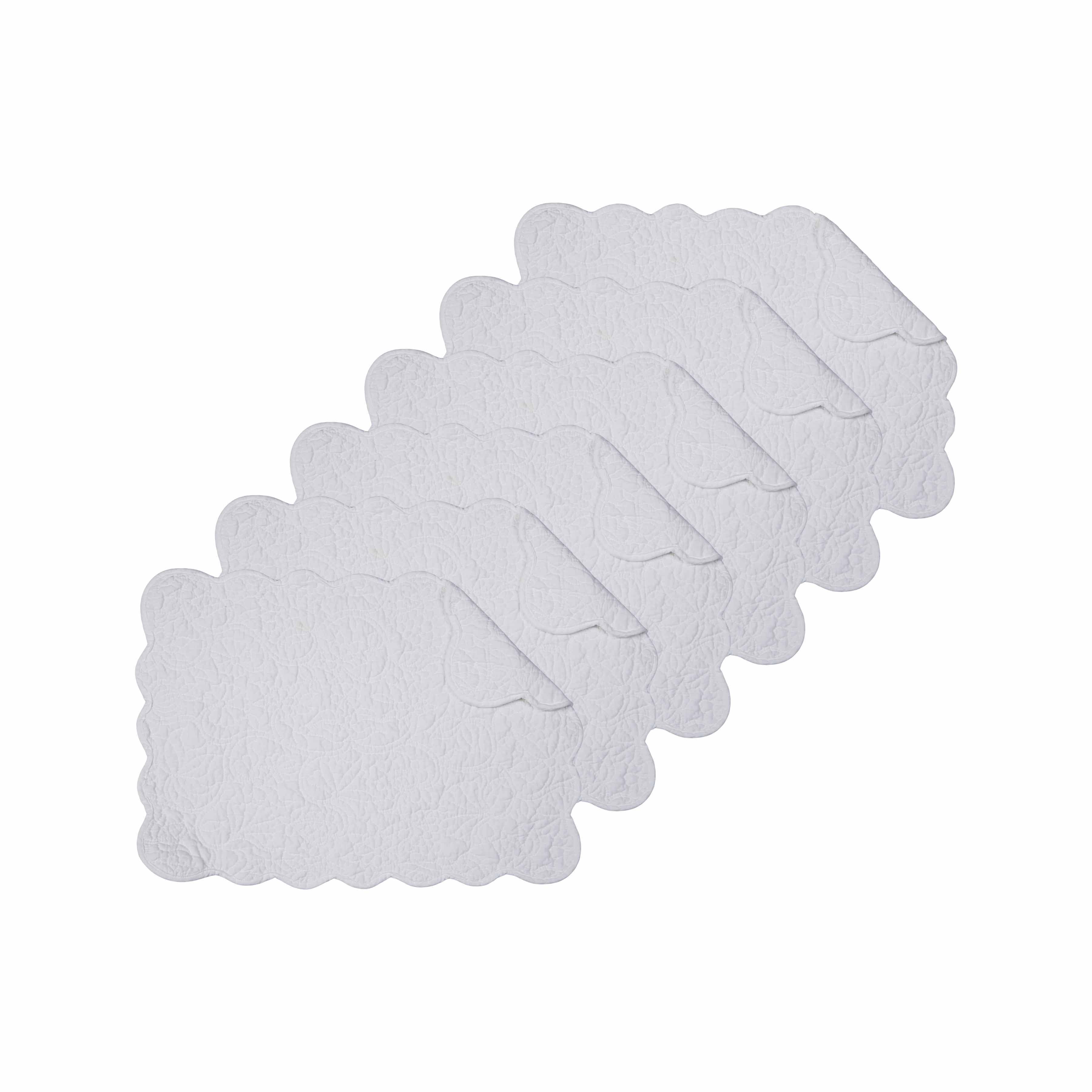 C & F Home C&f Home Christiana White Reversible Machine Washable Scallop Quilt Placemats Set Of 6