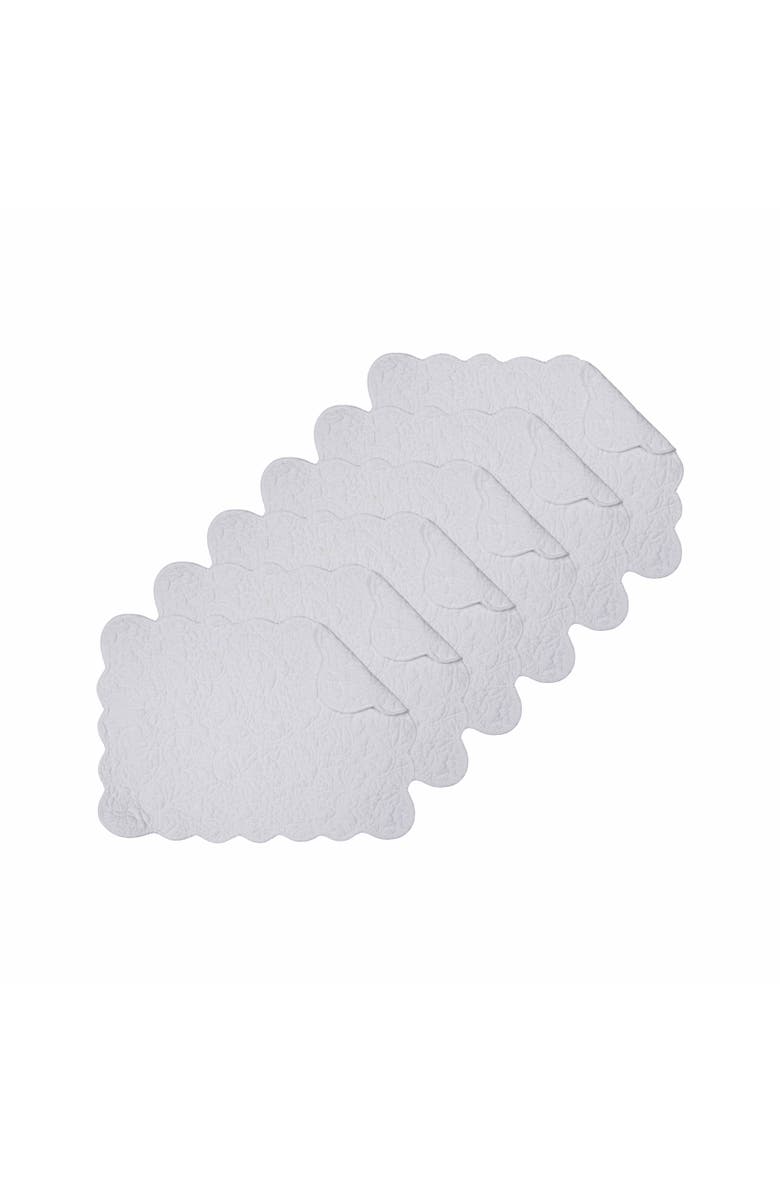 C&F Home Christiana White Reversible Machine Washable Scallop Quilt Placemats Set of 6, Main, color, White