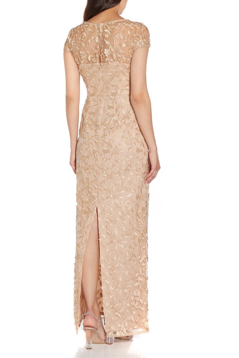 Embroidered Column Gown, Alternate, color, GOLD
