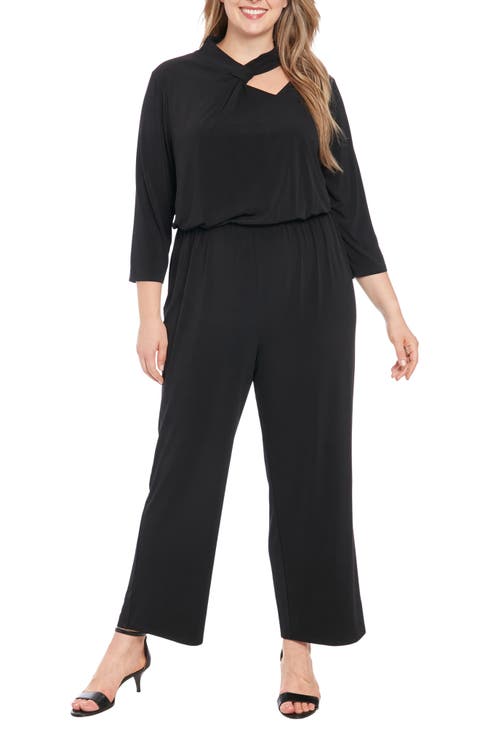 Asymmetric Neck Stretch Jersey Jumpsuit (Plus)