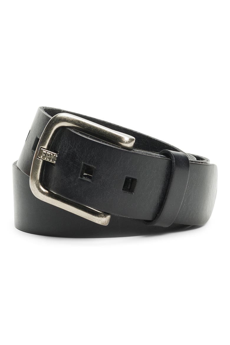 Logo Buckle Leather Belt, Alternate, color, BLACK