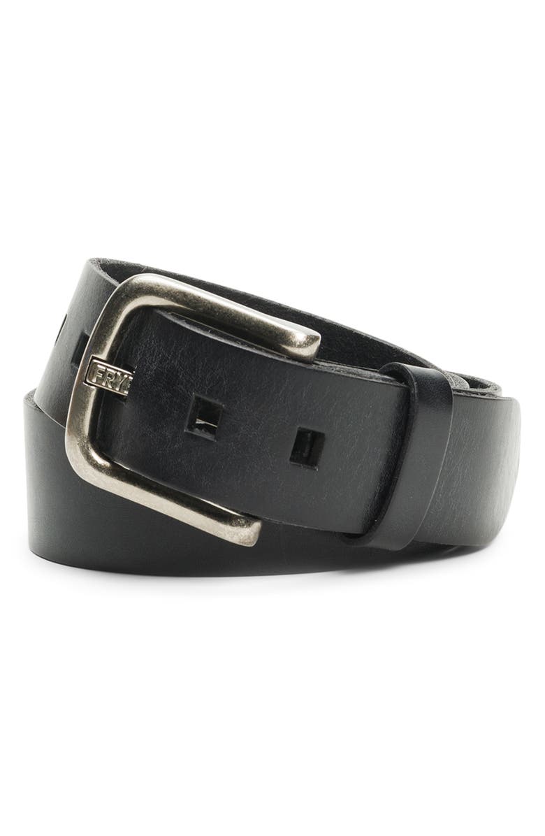 Frye Logo Buckle Leather Belt, Alternate, color,