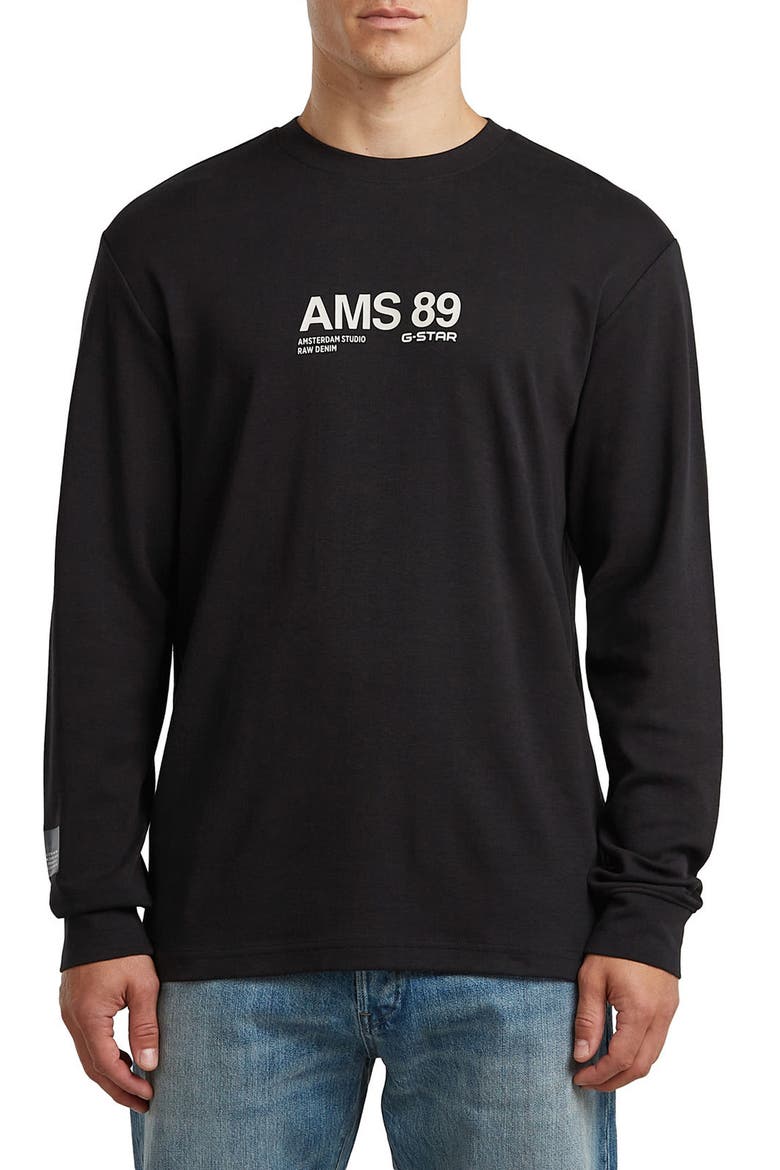 AMS 89 Logo Graphic Long Sleeve T-Shirt, Main, color, DARK BLACK