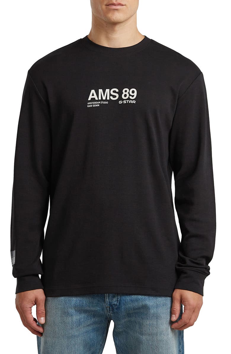 G-STAR AMS 89 Logo Graphic Long Sleeve T-Shirt, Main, color, Dark Black