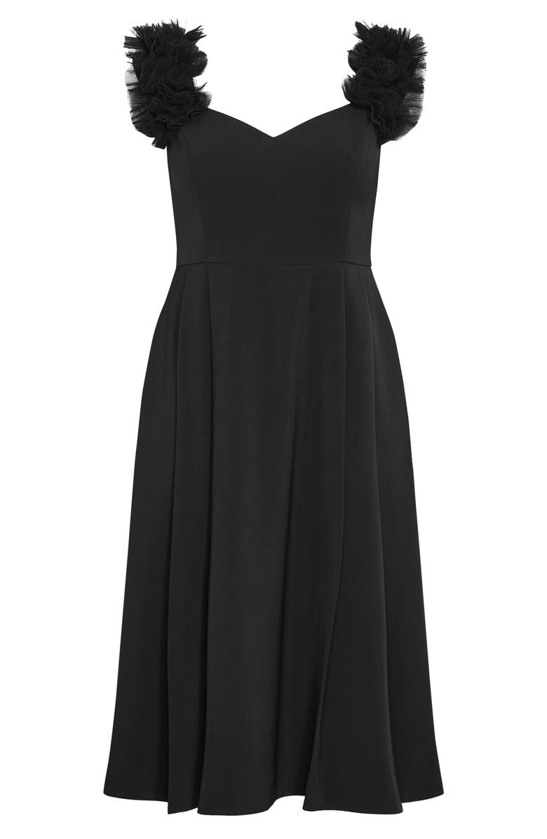 City Chic Roselyn Tulle Detail Midi Dress, Alternate, color, Black