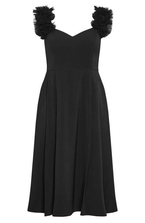 City Chic Roselyn Tulle Detail Midi Dress In Black