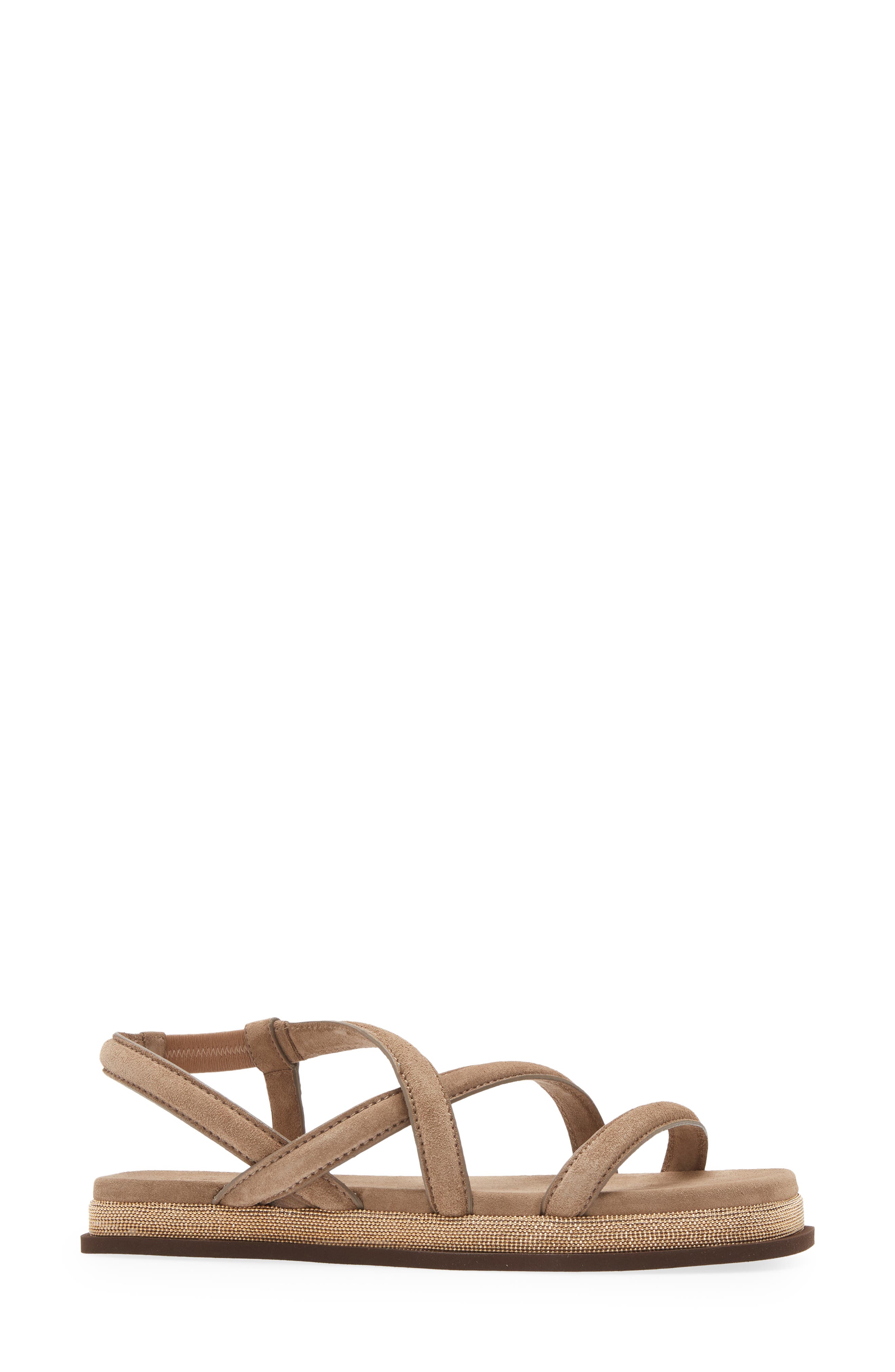 Brunello Cucinelli Suede & Monili Strappy Sandal, Alternate, color, 