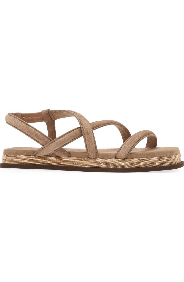 Brunello Cucinelli Suede & Monili Strappy Sandal, Alternate, color,