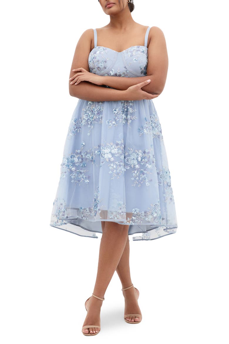 Ambrosia Sequin Floral Print High-Low Dress, Alternate, color, SOFT BLUE