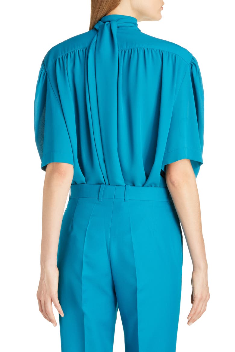 Tech Crepe Scarf Neck Blouse, Alternate, color, PETROL BLUE