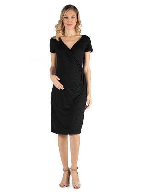 Maternity Faux Wrapover Dress with Cap Sleeves