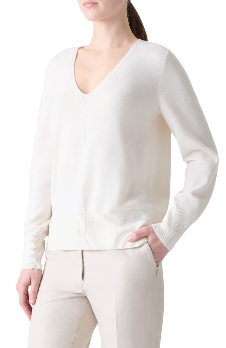 Akris V-Neck Cashmere Sweater, Alternate, color, Ecru