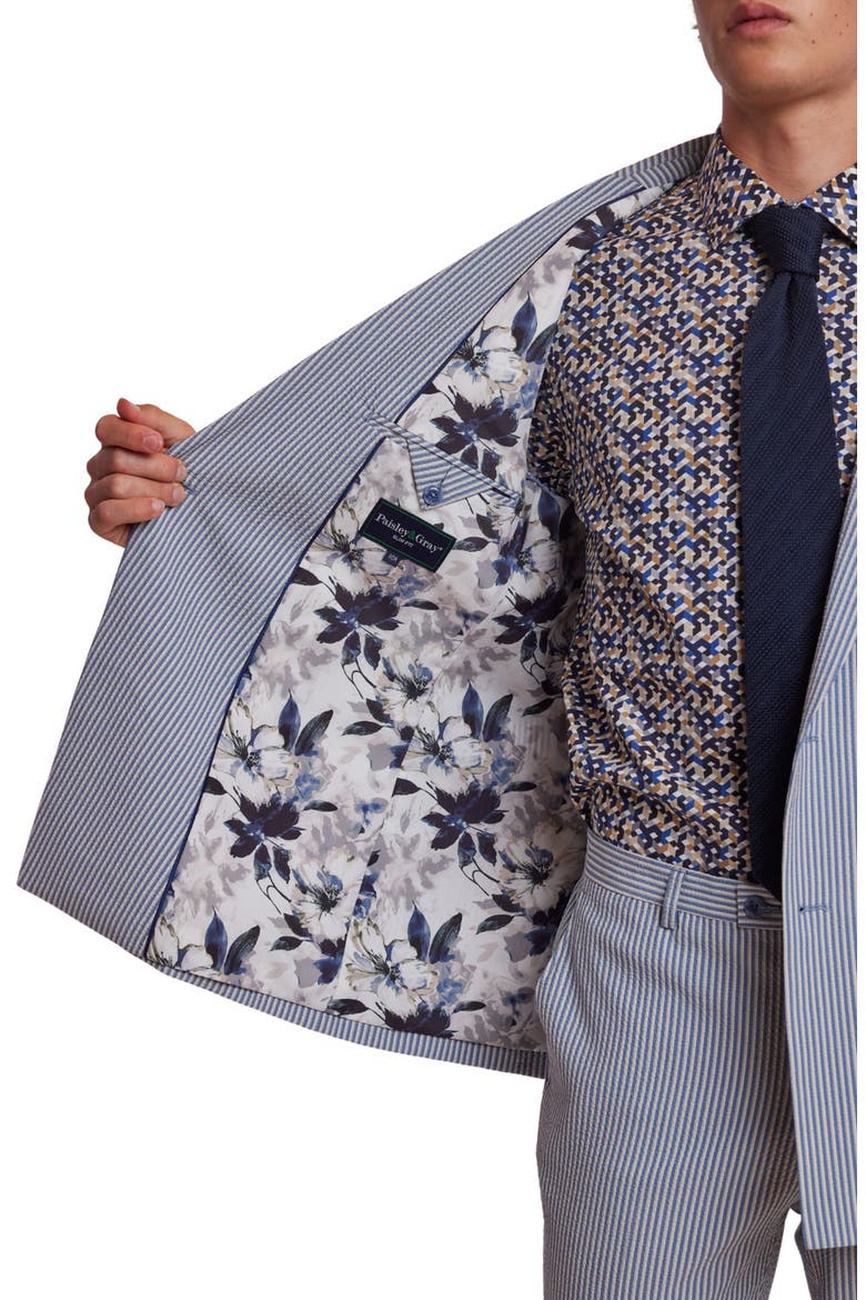 Soho Slim Fit Double Breasted Suit Jacket, Alternate, color, BLUE GREY CREAM SEERSUCKER