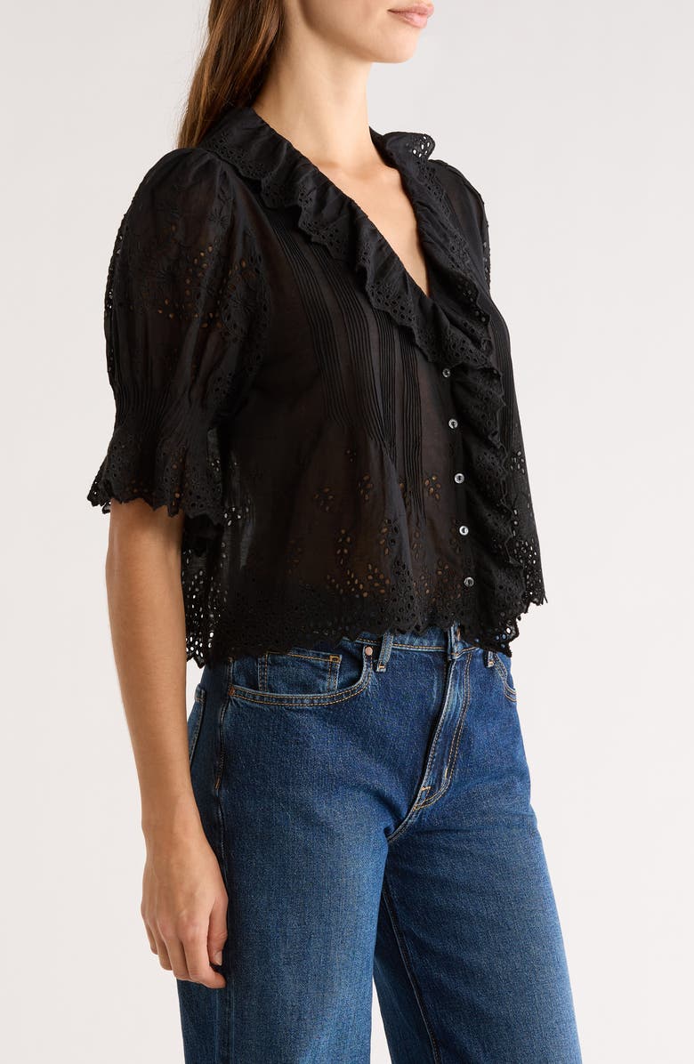 DÔEN Henri Eyelet Trim Organic Cotton Voile Top, Alternate, color, Black Eyelet