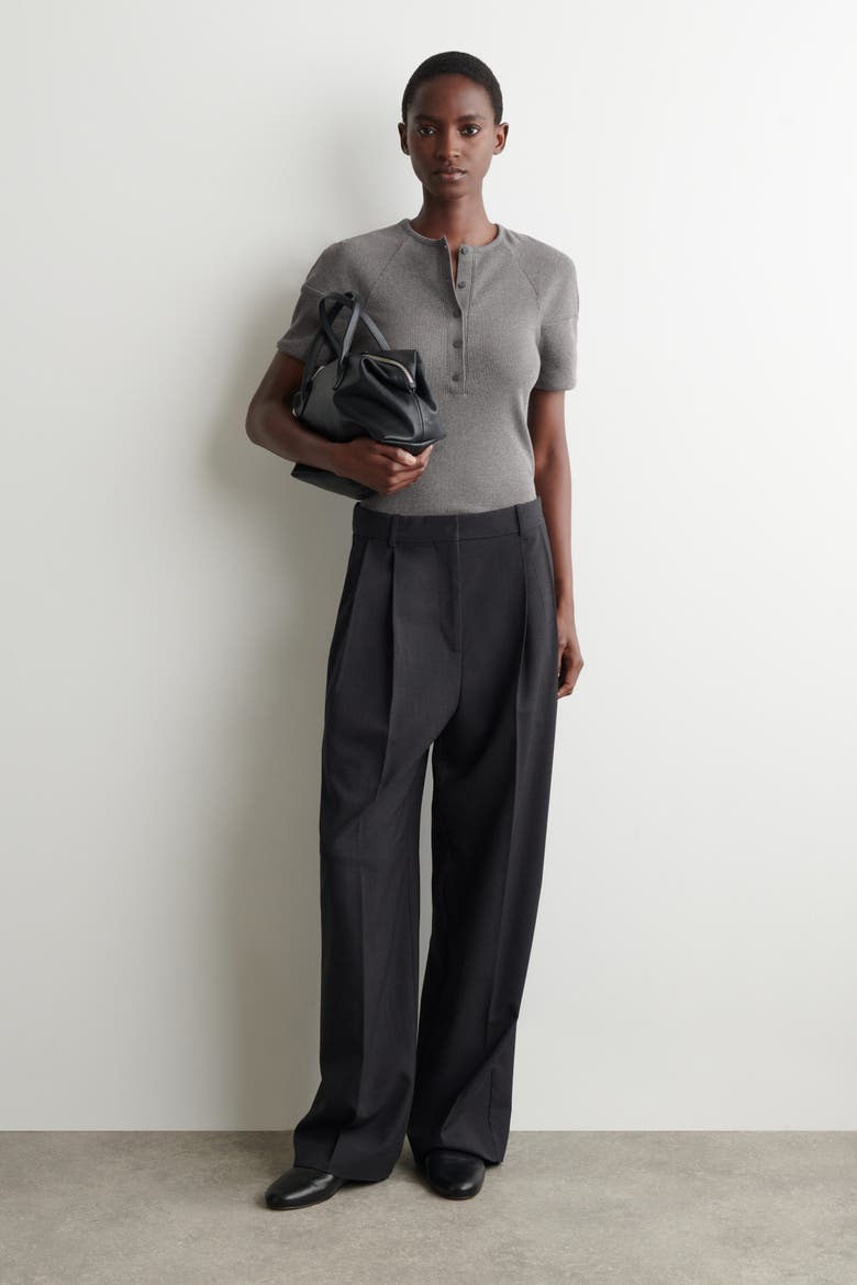 Rounded Ribbed Jersey Henley Top, Alternate, color, GRAY MÉLANGE