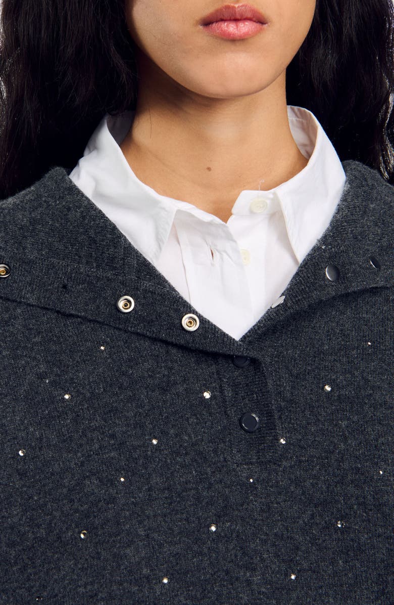 SANDRO Rhinestone hooded sweater, Alternate, color,