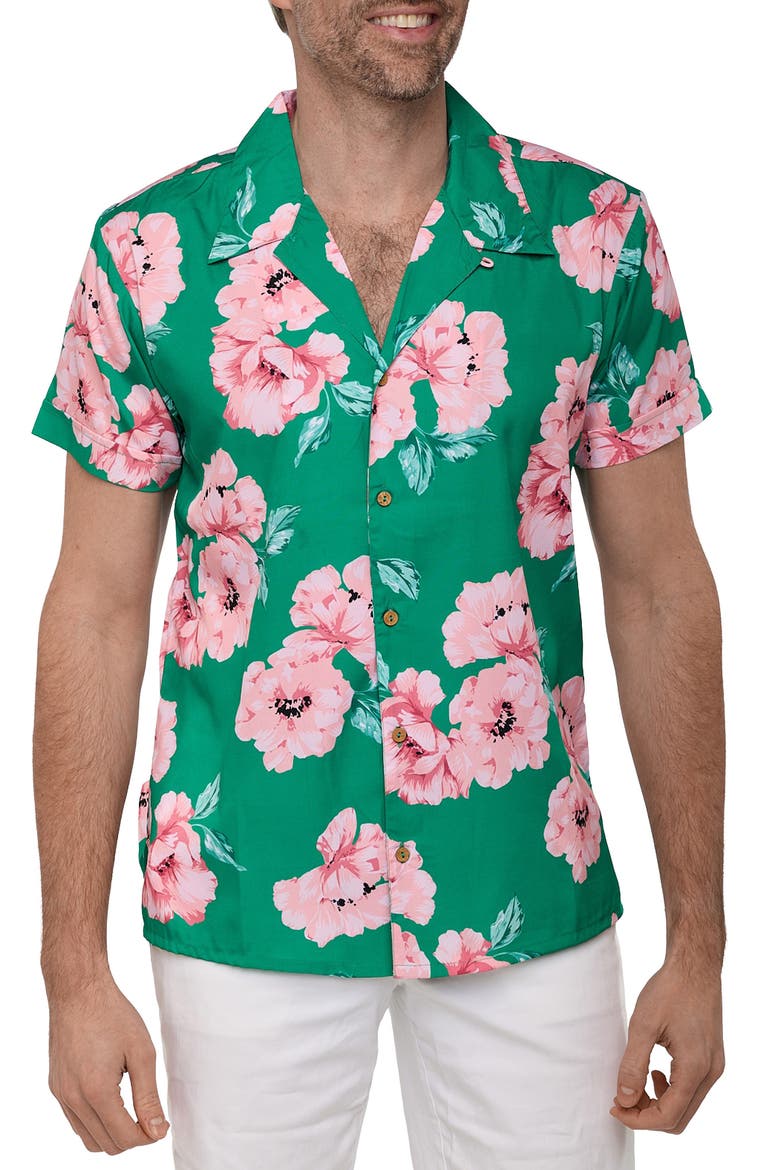 Extra Trim Fit Camp Shirt, Main, color, GREEN