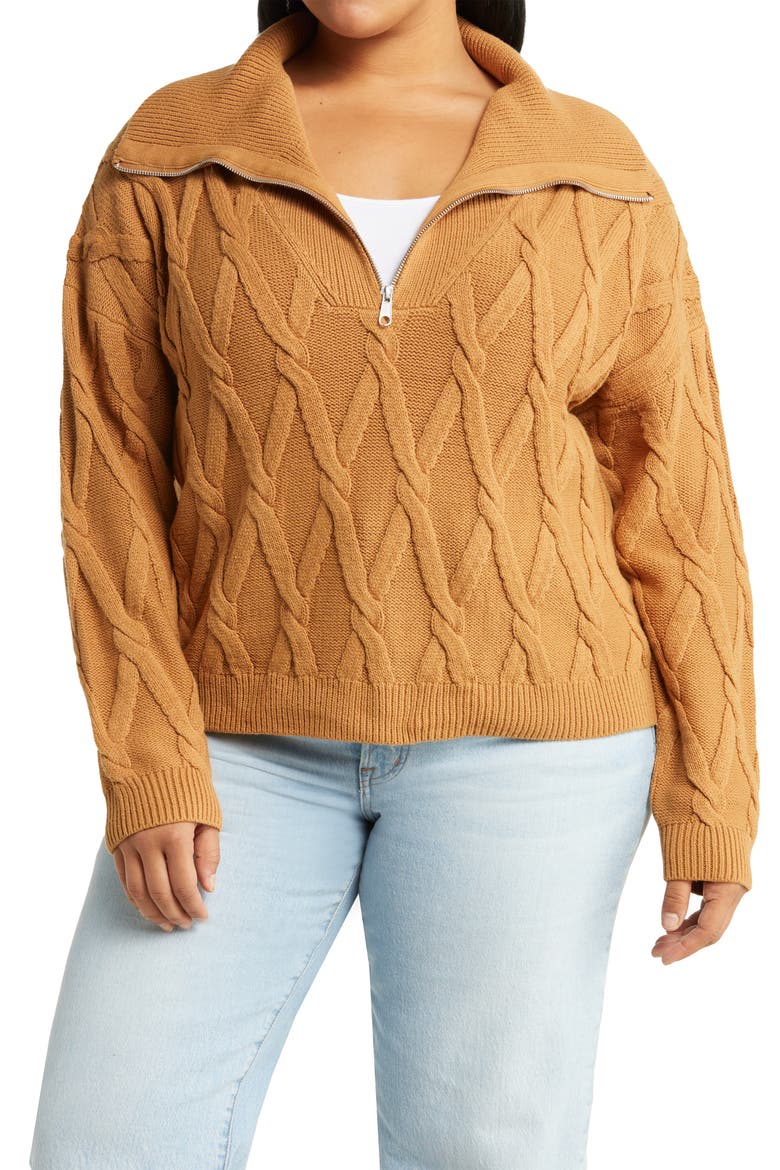 Cable Half Zip Sweater, Main, color, TAN DALE