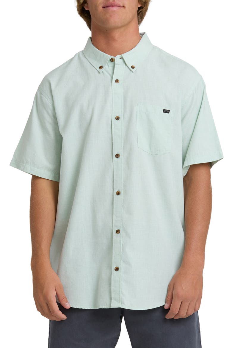 All Day Short Sleeve Button-Down Shirt, Main, color, GRANITE GREEN