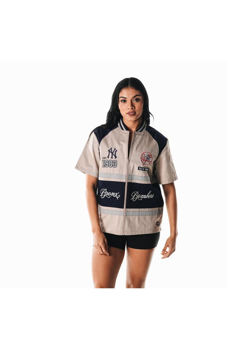 THE WILD COLLECTIVE Women's The Wild Collective  Cream New York Yankees Racing Raglan Full-Zip T-Shirt, Main, color, Cream