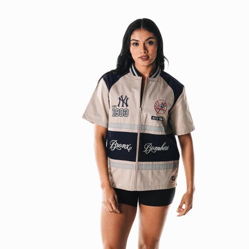 The Wild Collective Cream New York Yankees Racing Raglan Full-zip T-shirt