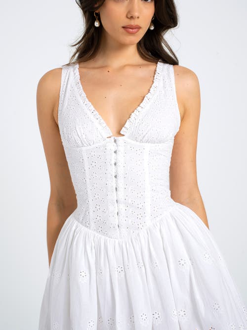 Miss Circle Aaliyah Eyelet Plunging Halter Drop Waist Mini Dress In White